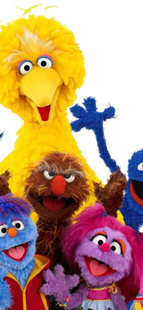 This image shows Sesame Street characters smiling and posing together in a cheerful group scene, HD Phone Wallpaper