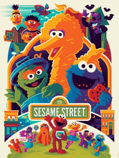 This illustration features Sesame Street characters celebrating together, HD Mobile Wallpaper