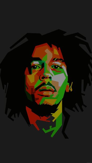A vibrant abstract portrait shows Bob Marley with green, red, and yellow shades, HD Phone Wallpaper