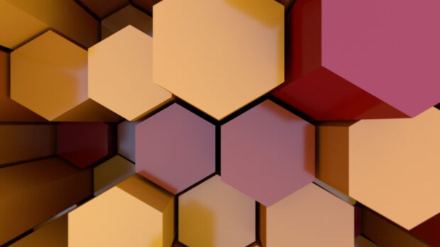 A vibrant honeycomb pattern with geometric shapes in warm tones, HD Desktop Wallpaper