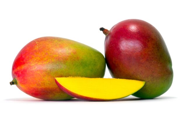 A close up of mangoes showing vibrant colors and juicy flesh in this mango wallpaper, 2K Desktop Wallpaper