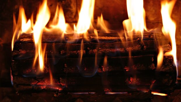 A close up of fire burning on wooden logs in a fireplace, HD Desktop Wallpaper