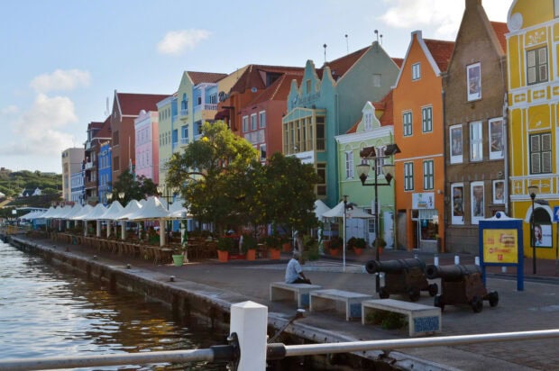 Colorful historic buildings along Curacao island waterfront