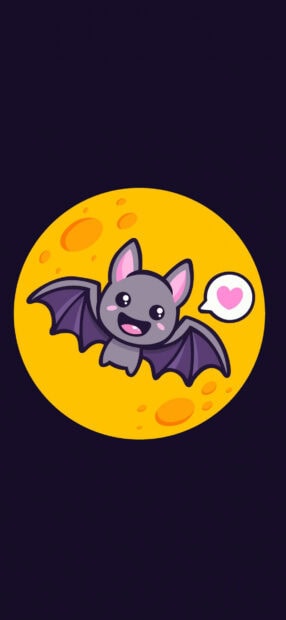 A happy bat flying with love symbol in front of the full yellow moon, HD Phone Wallpaper