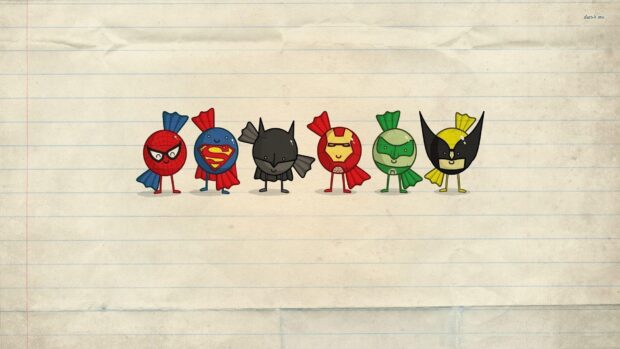 Cartoon super heroes characters with colorful costumes on lined paper, HD Desktop Wallpaper