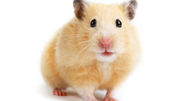 A golden hamster is looking directly at the camera on a white background in this hamster wallpapers, HD Desktop Wallpaper