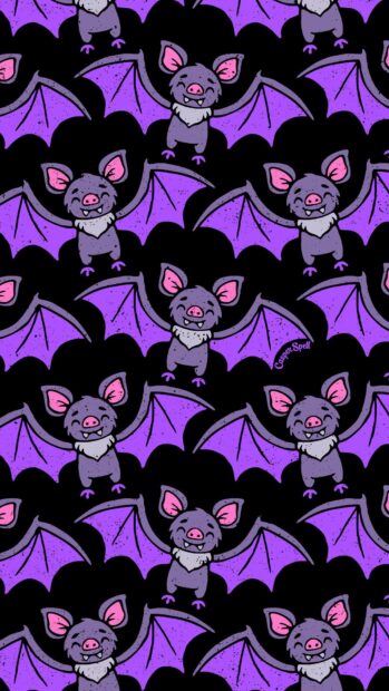 A seamless pattern features cute purple bats with smiling faces and bright wings, HD Mobile Wallpaper