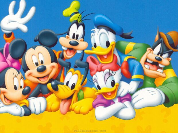 Daisy Duck and friends happily posing together in a colorful cartoon style wallpaper