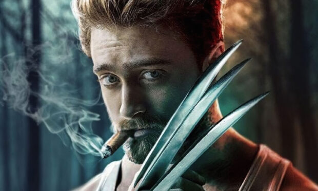 Daniel Radcliffe holds metal claws and smokes a cigar in a dramatic setting, 2K Desktop Wallpaper