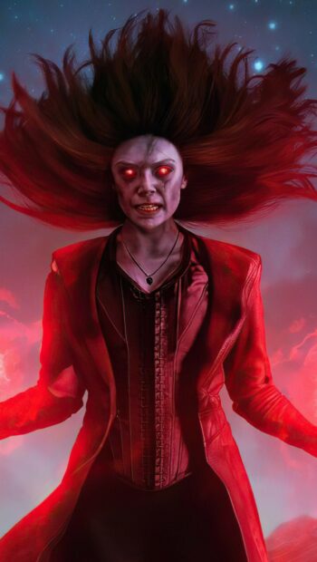 A dark entity with glowing eyes and flowing hair appears in a red aura in What If Wallpapers, HD Mobile Wallpaper