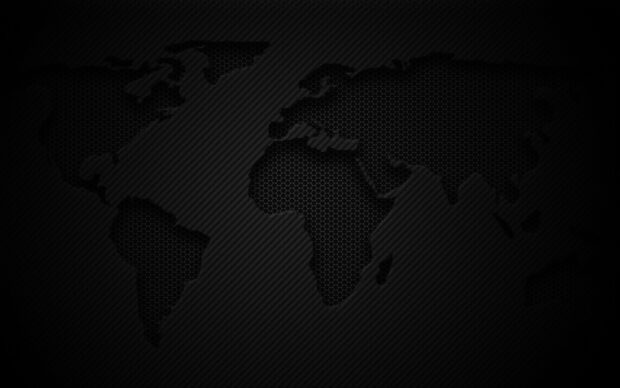A matte black world map design with a hexagonal pattern overlays, HD Desktop Wallpaper