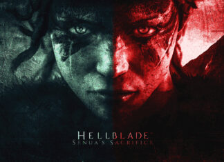 Dark fantasy game poster featuring a female and male character with intense expressions and a gritty, textured style, promoting gameplay theme of sacrifice and battle.