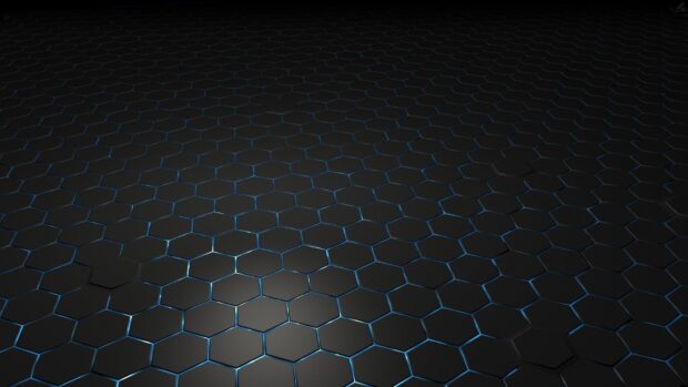 A dark honeycomb pattern with glowing blue edges creates a futuristic effect, HD Desktop Wallpaper