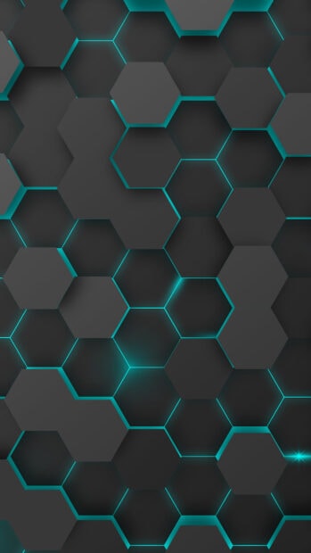 The honeycomb pattern features dark hexagons with glowing blue edges creating depth, 2K Phone Wallpaper