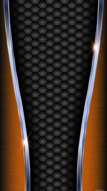 A dark honeycomb pattern is bordered by shiny metallic edges and warm wooden panels, HD Phone Wallpaper