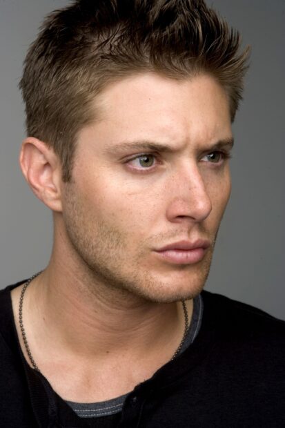Close up portrait of Dean Winchester showing focused expression and short hair