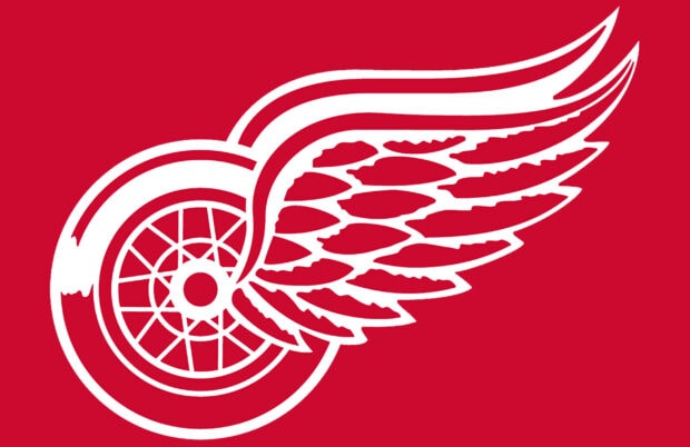The Detroit Red Wings logo featuring a white winged wheel on a red background