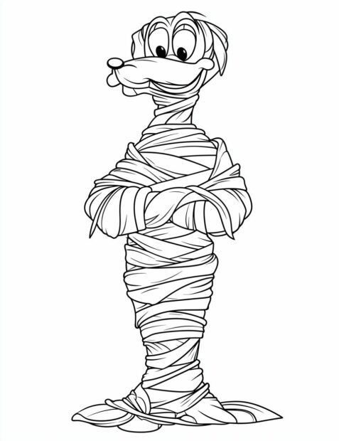 A silly Goofy wrapped in bandages as a mummy for a fun Disney Halloween