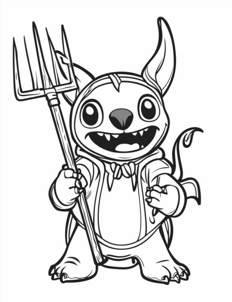 A mischievous Stitch in a devil costume is ready for Disney Halloween