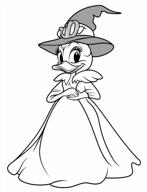 Daisy Duck wears a glamorous witch costume for a Disney Halloween party