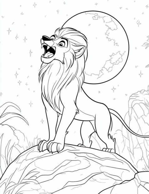 Simba the lion king howls at the full moon for a wild Disney Halloween