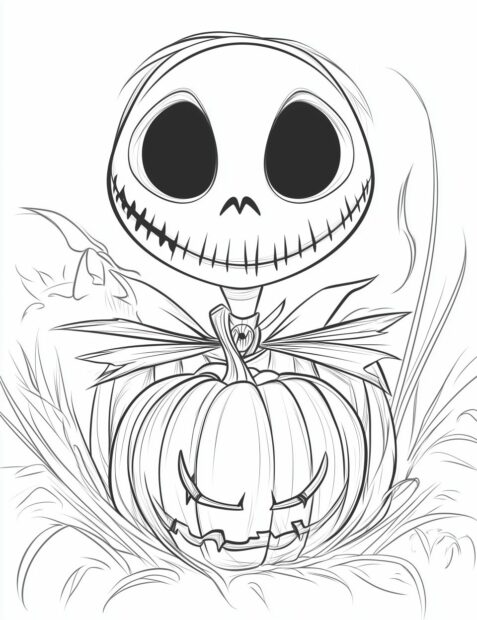A cute Jack Skellington sits in a pumpkin patch for a special Disney Halloween