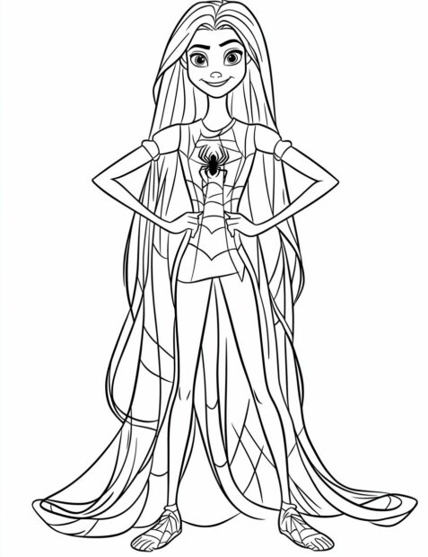 Rapunzel wears a special spider web costume for a creative Disney Halloween