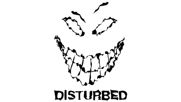 The Disturbed cracked smile logo is displayed in black and white, 4K Desktop Wallpaper