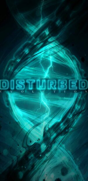 The image shows a glowing blue design with the word Disturbed and elements of lightning, 2K Phone Wallpaper