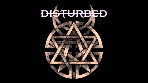 The Disturbed logo features a stylized geometric symbol on black, HD Desktop Wallpaper
