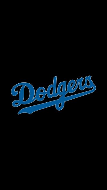 The Dodgers logo is displayed prominently on a black background in this Major League Baseball wallpapers design, 2K Phone Wallpaper