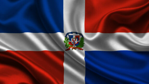 The Dominican Republic flag design features a centered white cross with red and blue sections, HD Desktop Wallpaper