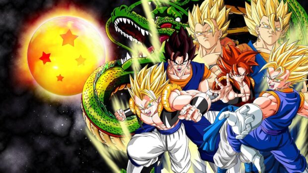 The Dragon Ball Z Abridged characters are ready for battle with the dragon and energy balls, HD Desktop Wallpaper