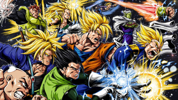 The Dragon Ball Z Abridged characters power up and attack in an intense battle, HD Desktop Wallpaper