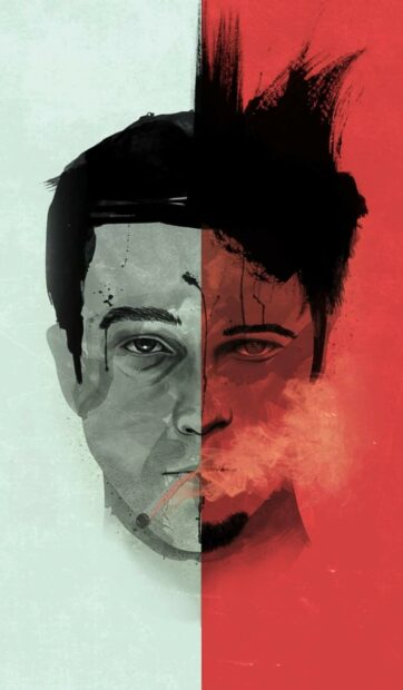 The artwork shows a split face with contrasting colors and smoke effects for Fight Club, HD Phone Wallpaper