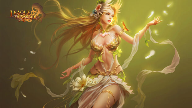 A fantasy character in a green setting from League Of Angels Wallpapers, HD Desktop Wallpaper