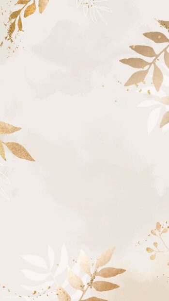 This elegant design features gold leaf and botanical elements on a soft beige background, HD Mobile Wallpaper