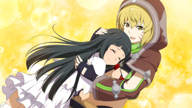 Two characters share a warm embrace in Sword Art Online, 4K Desktop Wallpaper