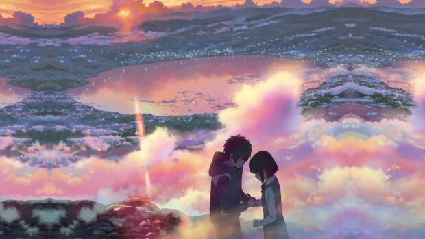 A boy and girl share a moment in Your Name Wallpapers, 4K Desktop Wallpaper