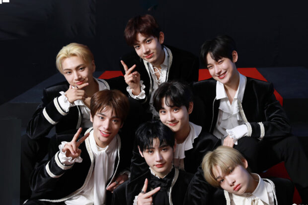 A smiling group of six men wearing black and white outfits in a close pose for Enhypen Wallpapers, HD Desktop Wallpaper