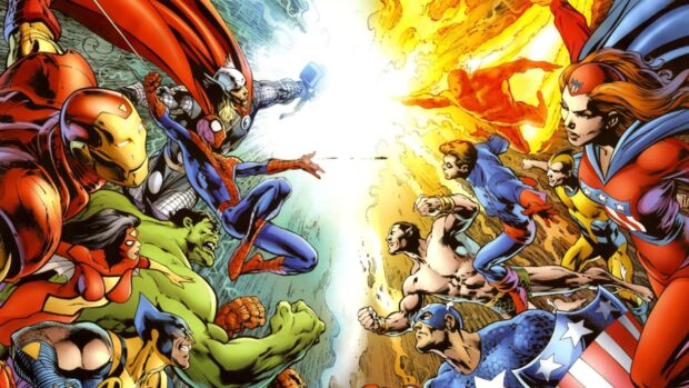 This image shows super heroes in an intense clash, HD Desktop Wallpaper