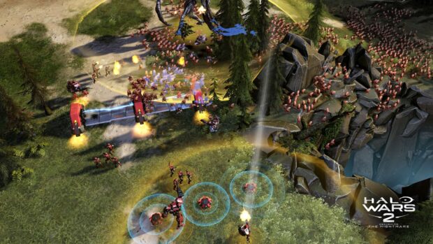Một trận chiến khốc liệt diễn ra trong trò chơi Halo Wars với quân đội và xe cộ tham gia chiến đấu, Hình nền máy tính HD