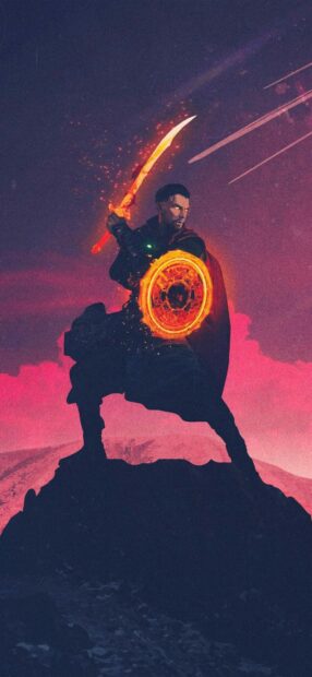 A warrior with a glowing sword and shield stands on a rocky hill under a dramatic sky in What If Wallpapers, HD Phone Wallpaper