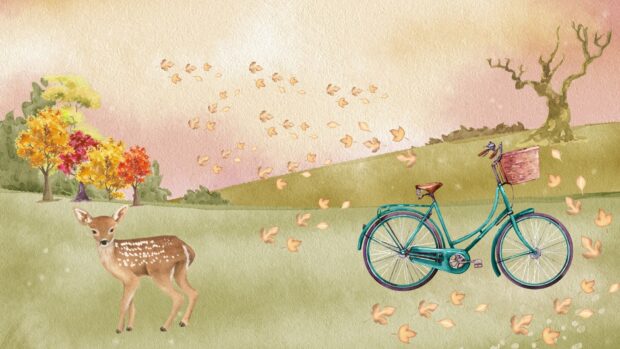 A whimsical watercolor scene with a deer and bicycle welcomes the peaceful Fall 2025 season