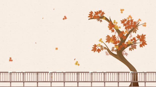 An illustration of a tree shedding its leaves in the wind captures a classic scene of Fall