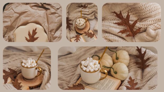 A cozy collage of hot chocolate with marshmallows and pumpkins perfect for Fall 2025