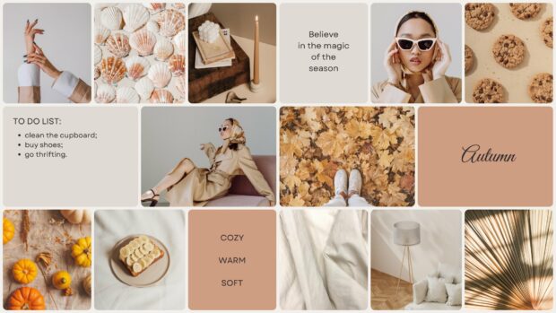 An aesthetic autumn mood board capturing the cozy vibes of Fall 2025