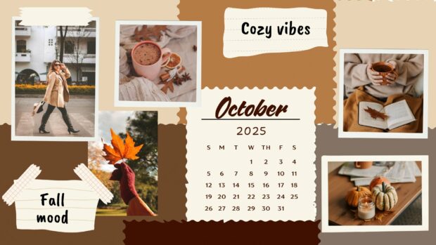 A cozy scrapbook style collage with an October calendar capturing the Fall 2025 mood