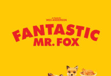 The Fantastic Mr Fox characters sitting and posing on a red rug with a yellow background