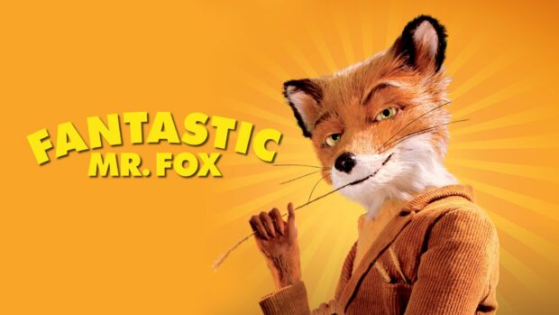 Fantastic Mr Fox character posing with a playful expression in a yellow background